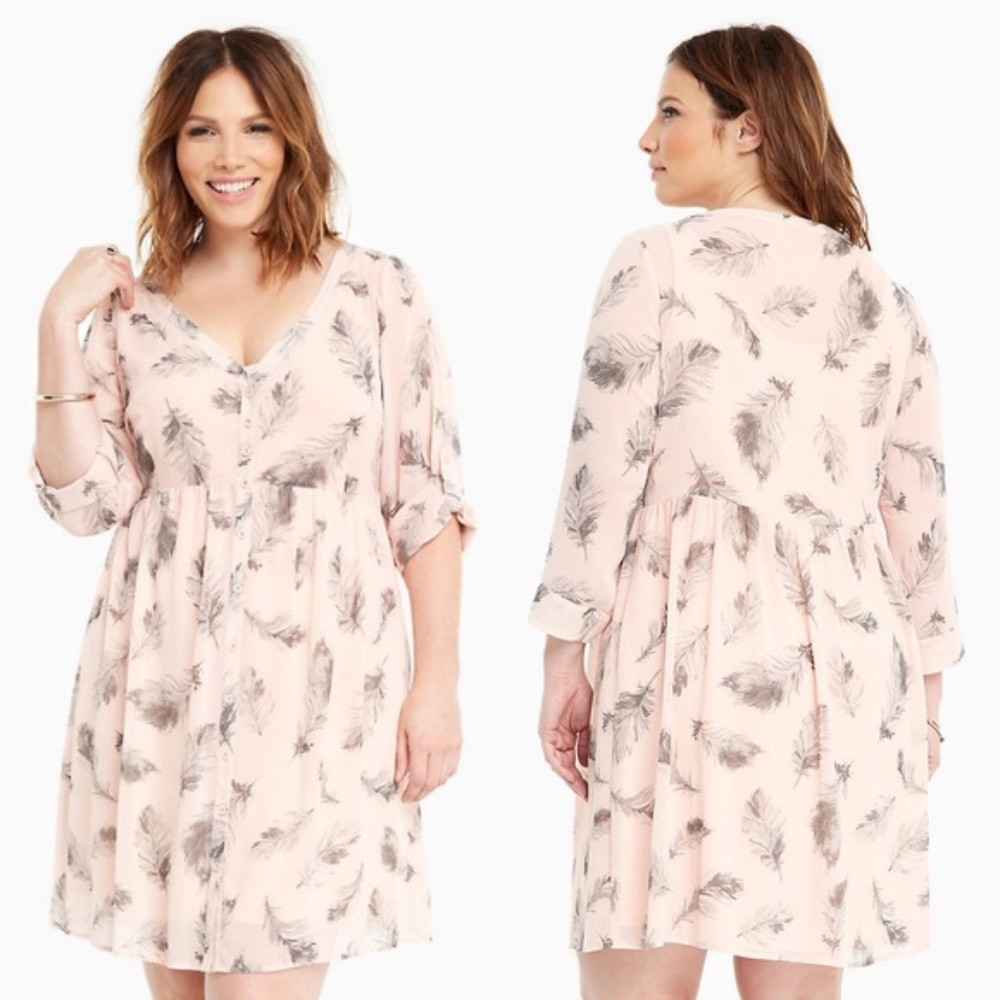 Torrid Blush Feather Chiffon Shirt Dress, NWOT